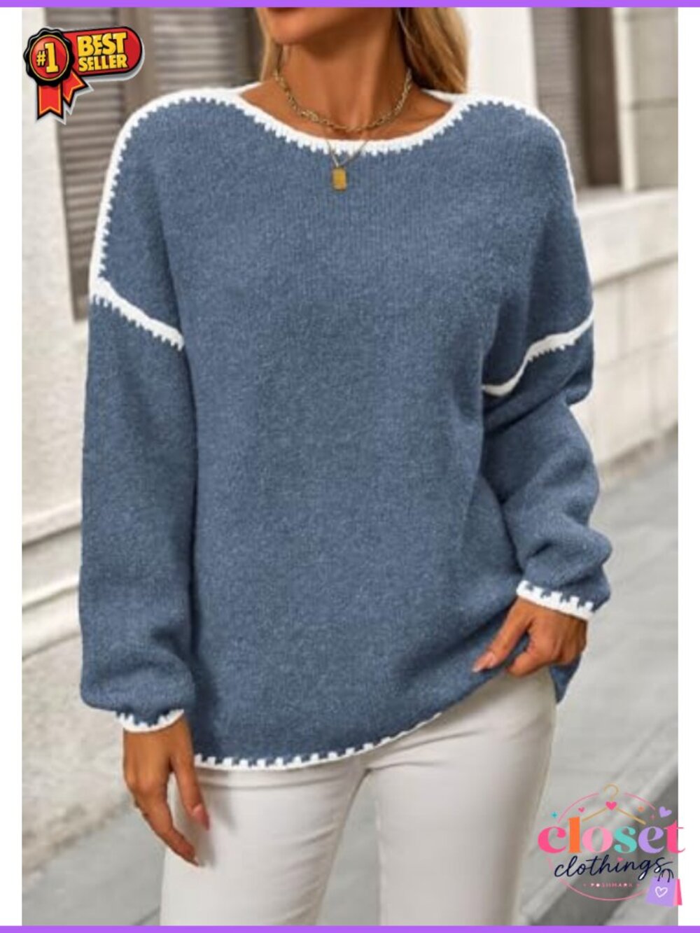 Oversized Chunky Knit Pullover Sweater Crewneck Long Sleeve Drop Shoulder - Picture 2 of 6